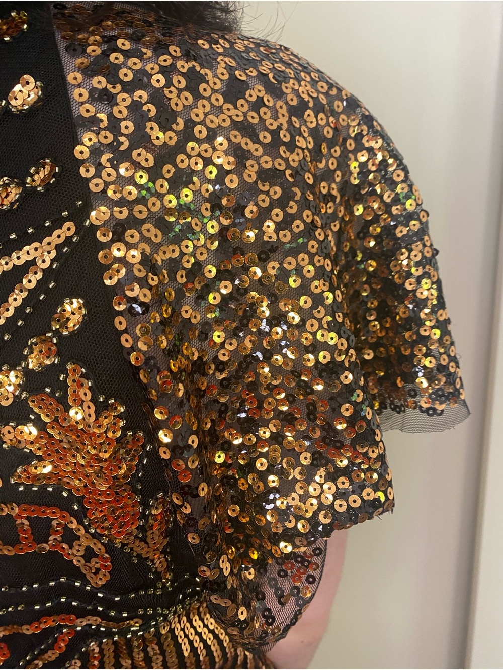 Size Small 1920s Flapper Black & Gold Sequin Fringe Midi Dress party Halloween - Picture 11 of 14